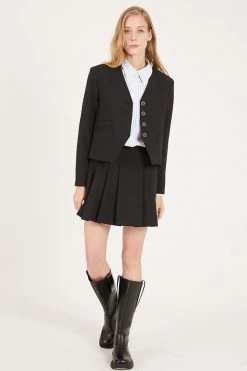 STORETS Ruby Collarless Crop Crepe Blazer
