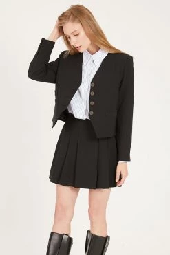 STORETS Ruby Collarless Crop Crepe Blazer