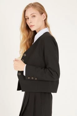 STORETS Ruby Collarless Crop Crepe Blazer