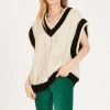 STORETS CLOTHING Selena Contrast Trim Cable Knit Vest