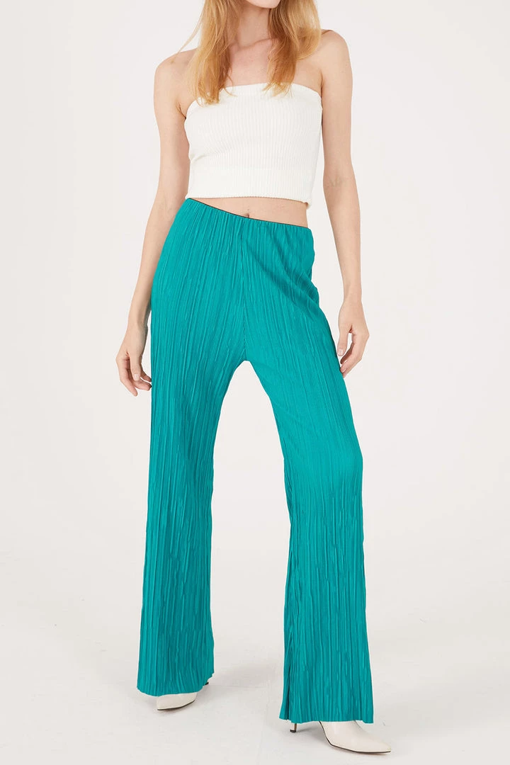 STORETS Maria Flared Leg Plisse Pants