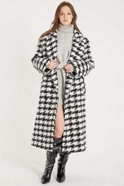 STORETS Jenny Houndstooth Long Maxi Coat CLOTHING