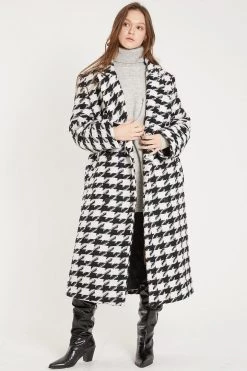 STORETS Jenny Houndstooth Long Maxi Coat CLOTHING