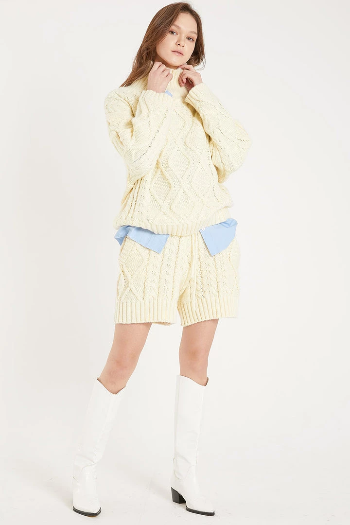 STORETS Mimi Cable Knit Sweater And Shorts Set