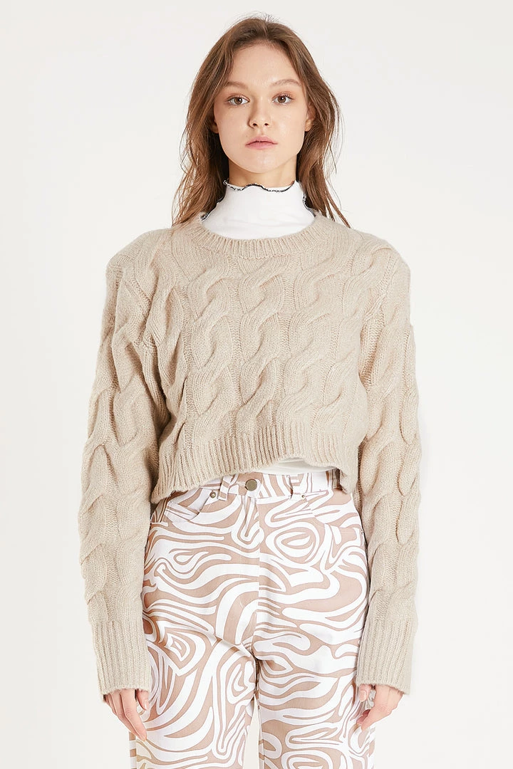 STORETS CLOTHING Lucy Cable Mock Crop Sweater