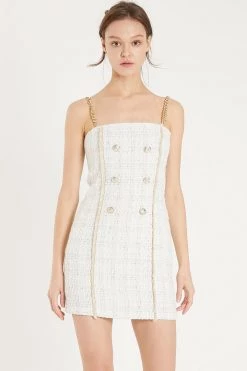 STORETS CLOTHING Vivi Tweed Mini Dress With Gold Chain