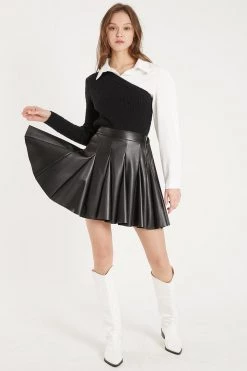 STORETS Kaz Pleather Godet Skirt CLOTHING
