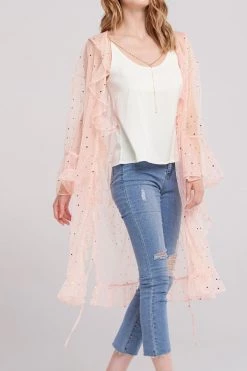 STORETS Santos Mesh Frill Robe-Pink CLOTHING