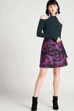 STORETS Amber Jacquard Floral Skrit-Black