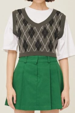 STORETS Loretta Argyle Cropped Vest CLOTHING