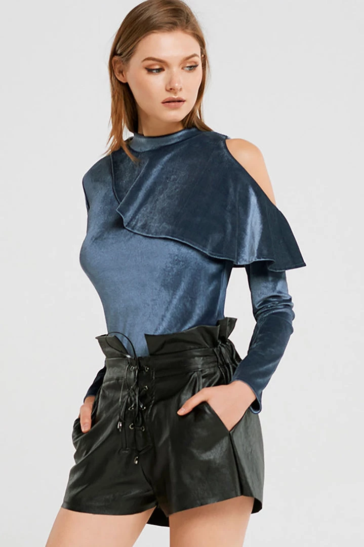 STORETS SALE CLOTHING Carmen Ruffle Cold Shoulder Velvet Top