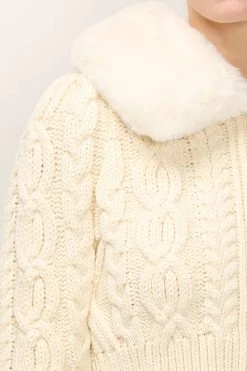 STORETS SALE CLOTHING Laura Faux Mink Collar Knit Cardigan