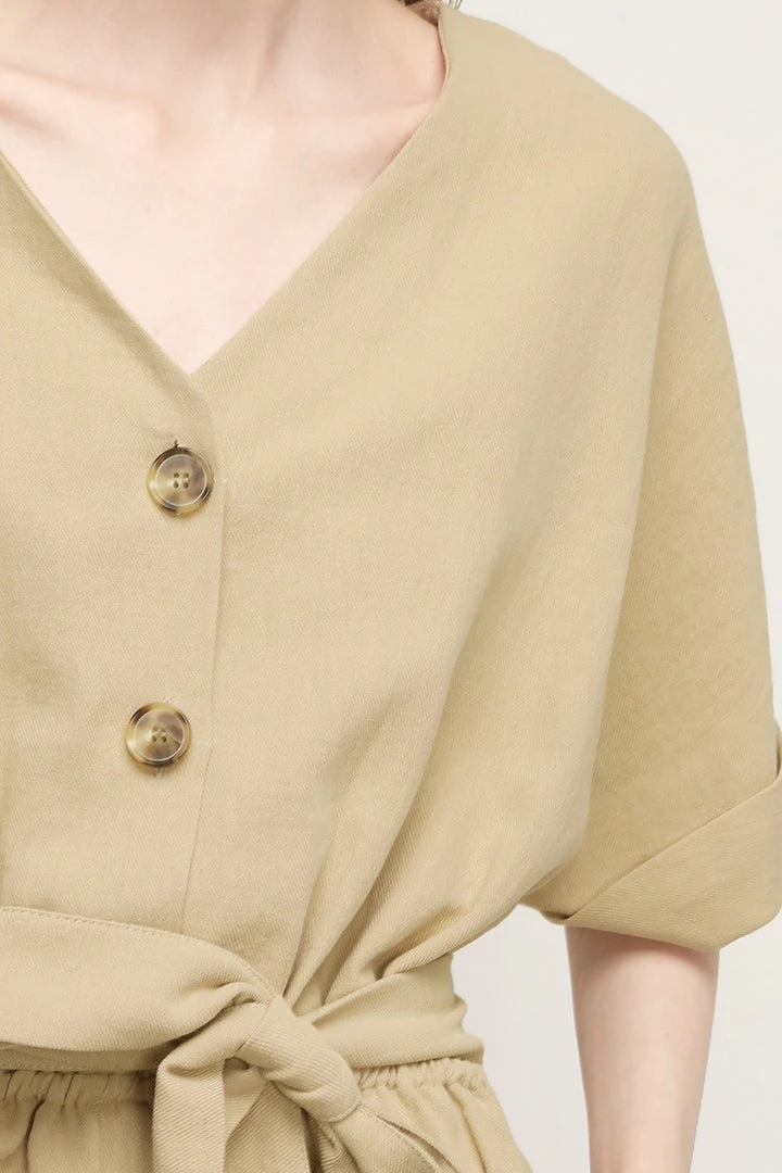 STORETS Belle V-neck Linen Romper CLOTHING