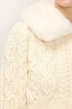 STORETS SALE Laura Faux Mink Collar Knit Cardigan