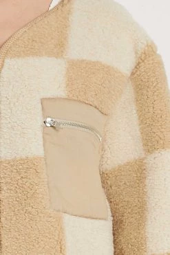 STORETS Vera Collarless Checkerboard Fleece Jacket CLOTHING