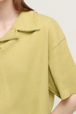 STORETS Lucy Waffle Half Button Crop Top