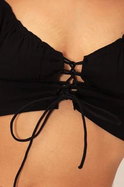 STORETS Sienna Eyelet Lace-Up Crop Top CLOTHING