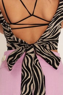 STORETS Adriana Zebra Printed Open Back Blouse CLOTHING