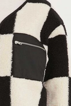 STORETS CLOTHING Vera Collarless Checkerboard Fleece Jacket