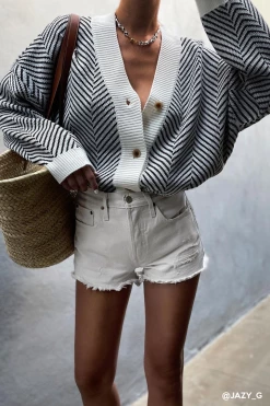 STORETS Influencer Danna Herringbone Printed Cardigan