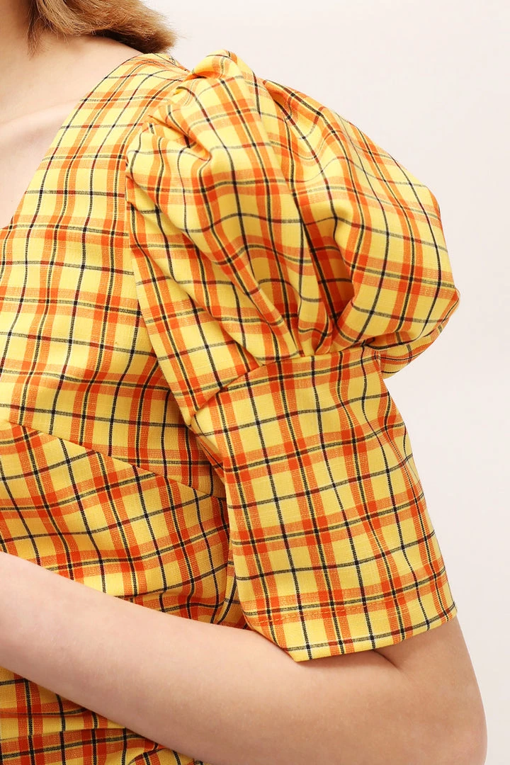 STORETS Mila Puff Sleeve Plaid Blouse CLOTHING