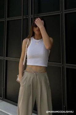 STORETS Influencer Talia Wide Leg Pintuck Pants Trousers