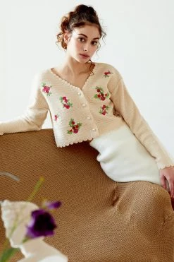 STORETS Estella Flower Embroidered Cropped Cardigan CLOTHING