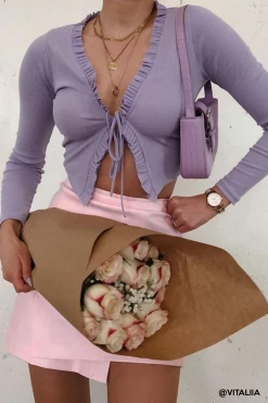 Vitaliia Luna Ruffle Trim Cropped Cardigan