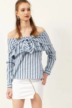 STORETS SALE Ann Stripe Off-the-Shoulder Blouse CLOTHING