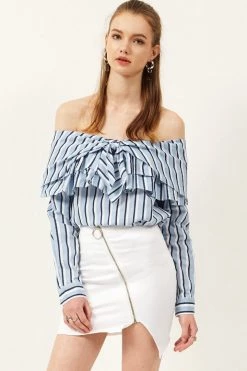 STORETS SALE Ann Stripe Off-the-Shoulder Blouse CLOTHING