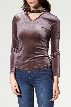 STORETS SALE CLOTHING Ivena Eyelet Choker Velvet Blouse