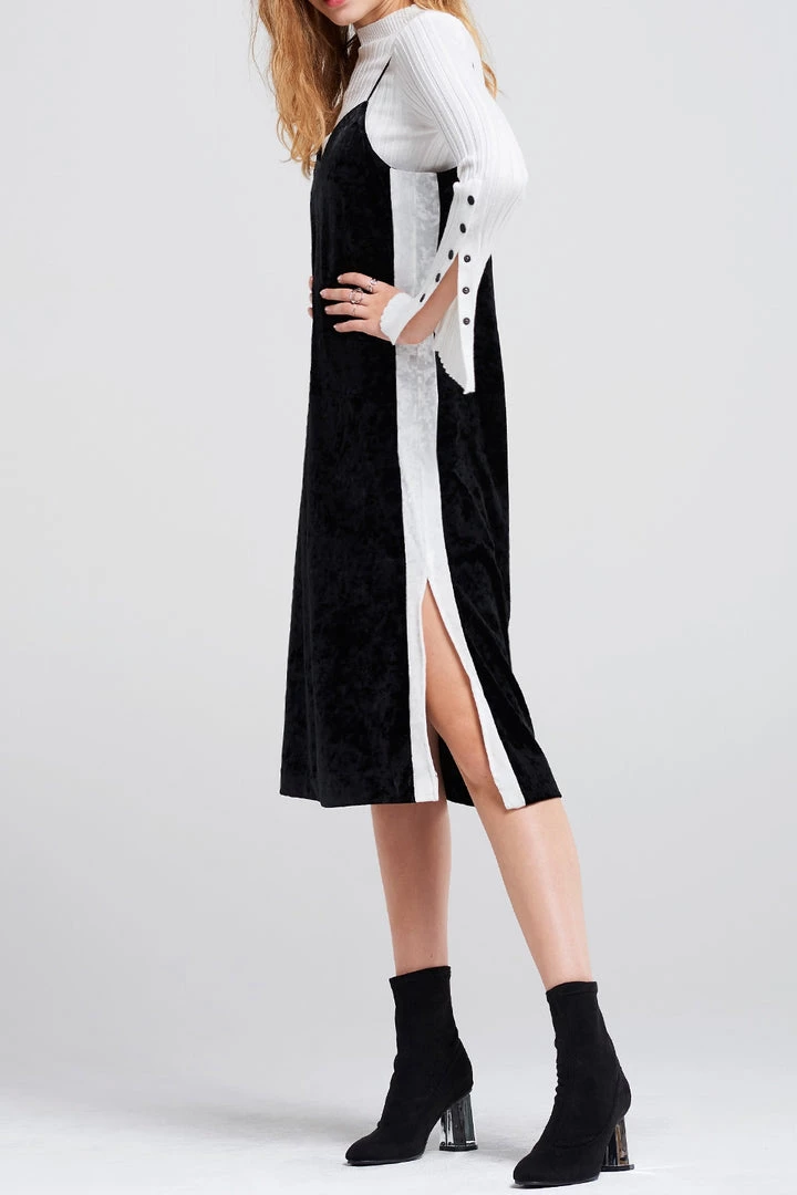 STORETS SALE CLOTHING Olena Side Striped Velvet Dress