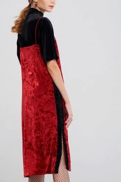 STORETS SALE CLOTHING Olena Side Striped Velvet Dress